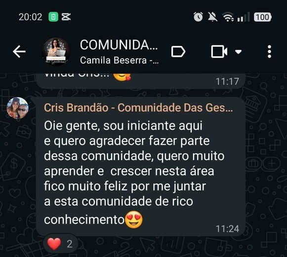 Relato de aluna da Comunidade das Gestoras